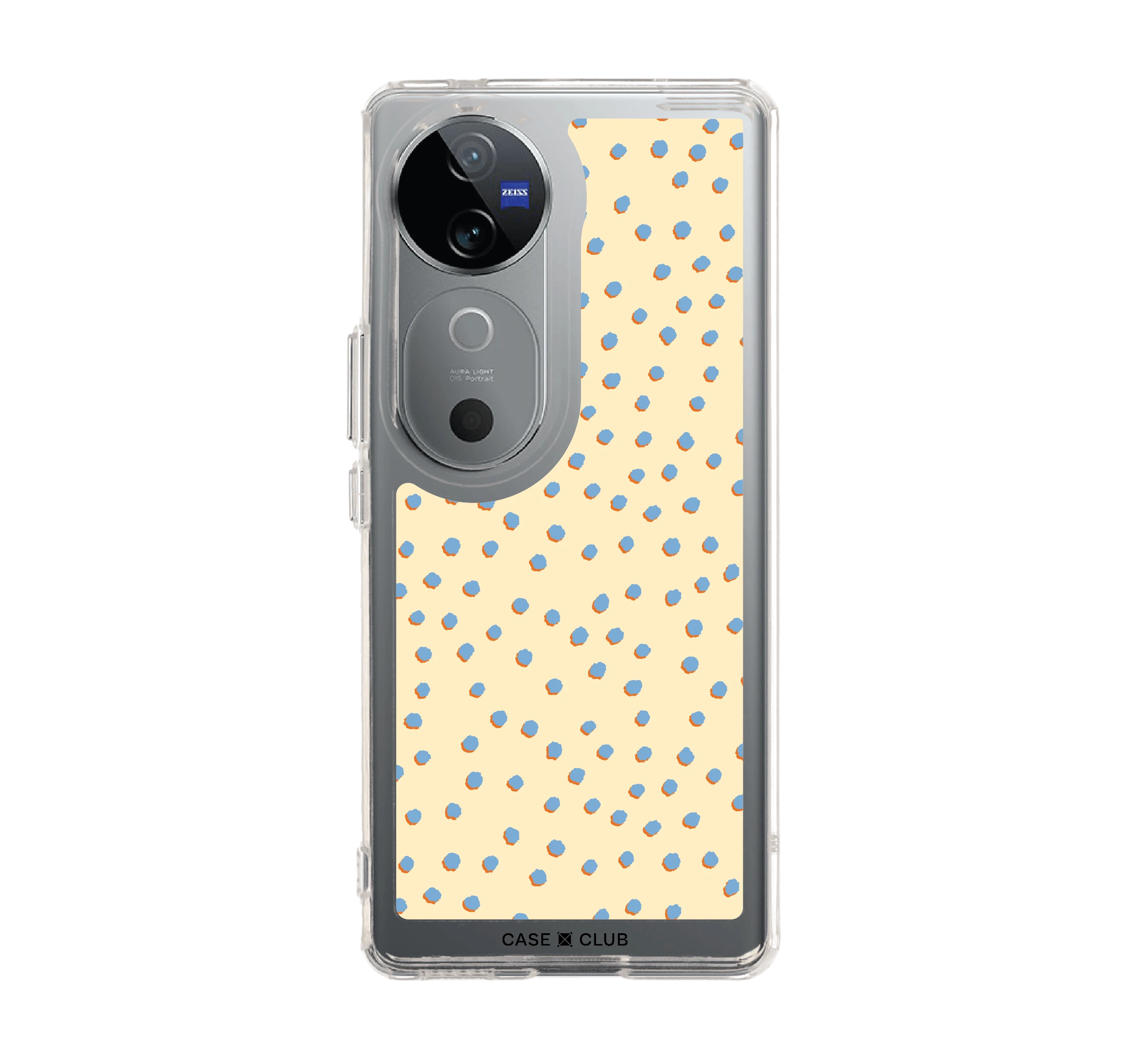 vivo v40 5g clear case blue & yellow brush polka dots